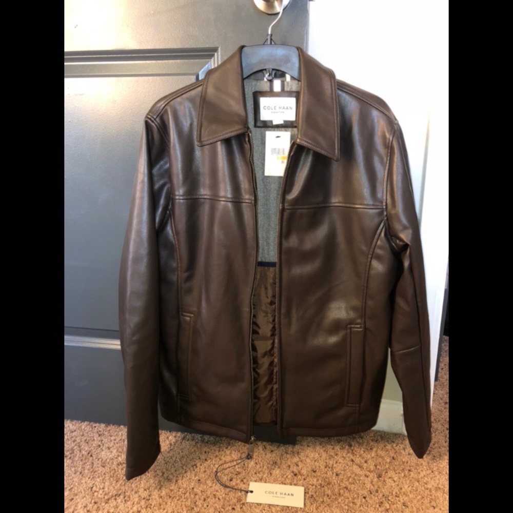 COLE HAAN Faux Leather Jacket